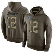Wholesale Cheap NFL Men's Nike Dallas Cowboys #12 Roger Staubach Stitched Green Olive Salute To Service KO Performance Hoodie