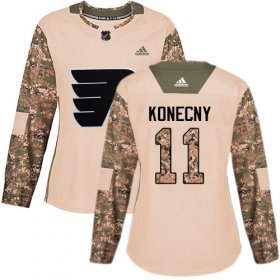 Wholesale Cheap Adidas Flyers #11 Travis Konecny Camo Authentic 2017 Veterans Day Women\'s Stitched NHL Jersey