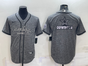 Wholesale Cheap Men's Dallas Cowboys Grey Gridiron Team Big Logo Cool Base Stitched Baseball Jersey
