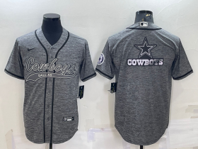 Wholesale Cheap Men\'s Dallas Cowboys Grey Gridiron Team Big Logo Cool Base Stitched Baseball Jersey
