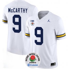 Cheap Men\'s Michigan Wolverines #9 J.J. McCarthy 2023 F.U.S.E. White Rose Bowl Patch Stitched Jersey