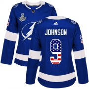 Cheap Adidas Lightning #9 Tyler Johnson Blue Home Authentic USA Flag Women's 2020 Stanley Cup Champions Stitched NHL Jersey