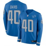 Wholesale Cheap Nike Lions #40 Jarrad Davis Blue Team Color Men's Stitched NFL Limited Therma Long Sleeve Jersey