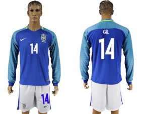 Wholesale Cheap Brazil #14 Gil Away Long Sleeves Soccer Country Jersey