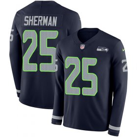 Wholesale Cheap Nike Seahawks #25 Richard Sherman Steel Blue Team Color Men\'s Stitched NFL Limited Therma Long Sleeve Jersey