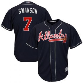 Wholesale Cheap Braves #7 Dansby Swanson Navy Blue New Cool Base Stitched MLB Jersey