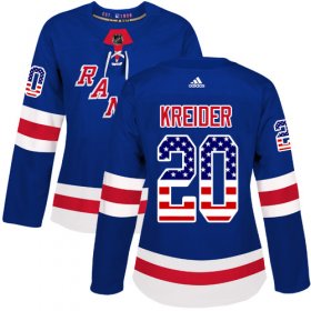 Wholesale Cheap Adidas Rangers #20 Chris Kreider Royal Blue Home Authentic USA Flag Women\'s Stitched NHL Jersey