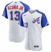 Cheap Men's Atlanta Braves #13 Ronald Acuña Jr. White 2023 City Connect Flex Base Stitched Jersey