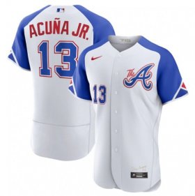 Cheap Men\'s Atlanta Braves #13 Ronald Acuña Jr. White 2023 City Connect Flex Base Stitched Jersey