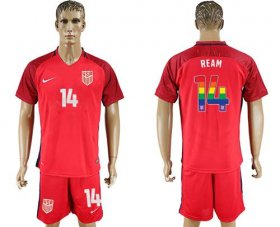 Wholesale Cheap USA #14 Ream Red Rainbow Soccer Country Jersey
