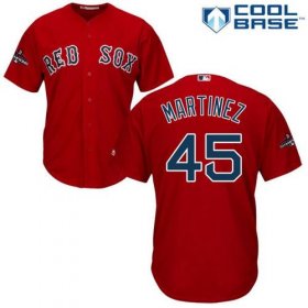 Wholesale Cheap Red Sox #45 Pedro Martinez Red New Cool Base 2018 World Series Champions Stitched MLB Jersey