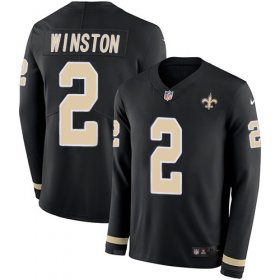 Wholesale Cheap Nike Saints #2 Jameis Winston Black Team Color Men\'s Stitched NFL Limited Therma Long Sleeve Jersey