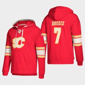 Wholesale Cheap Calgary Flames #7 TJ Brodie Red adidas Lace-Up Pullover Hoodie