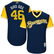 Wholesale Cheap Brewers #46 Corey Knebel Navy "Bird Dog" Players Weekend Authentic Stitched MLB Jersey