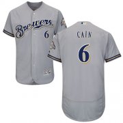 Wholesale Cheap Brewers #6 Lorenzo Cain Grey Flexbase Authentic Collection Stitched MLB Jersey