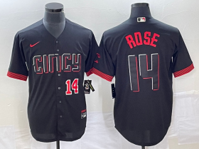 Wholesale Cheap Men\'s Cincinnati Reds #14 Pete Rose Number Black 2023 City Connect Cool Base Stitched Jersey