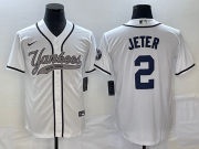 Wholesale Cheap Men's New York Yankees #2 Derek Jeter White Cool Base Stitched Baseball Jersey
