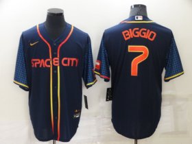 Wholesale Cheap Men\'s Houston Astros #7 Craig Biggio 2022 Navy Blue City Connect Cool Base Stitched Jersey