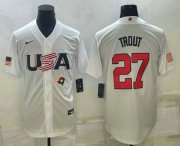 Cheap Men's USA Baseball #27 Mike Trout 2023 White World Baseball Classic Replica Stitched Jersey