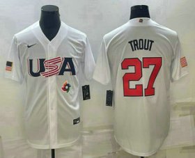 Cheap Men\'s USA Baseball #27 Mike Trout 2023 White World Baseball Classic Replica Stitched Jersey