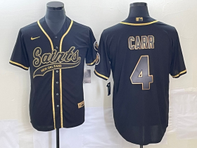Wholesale Cheap Men\'s New Orleans Saints #4 Derek Carr Black Gold With Patch Cool Base Stitched Baseball Jersey