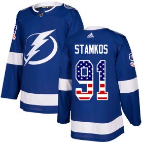 Wholesale Cheap Adidas Lightning #91 Steven Stamkos Blue Home Authentic USA Flag Stitched NHL Jersey