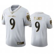 Wholesale Cheap Baltimore Ravens #9 Justin Tucker Men's Nike White Golden Edition Vapor Limited NFL 100 Jersey