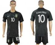 Wholesale Cheap Brazil #10 Ronaldinho Black Soccer Country Jersey