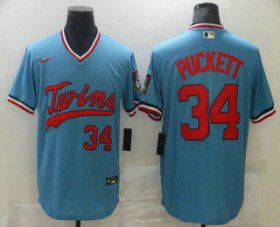 Wholesale Cheap Men\'s Minnesota Twins #34 Kirby Puckett Light Blue Pullover Throwback Cooperstown Nike Jersey
