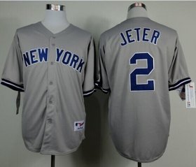 Wholesale Cheap Yankees #2 Derek Jeter Grey Name On Back Stitched MLB Jersey