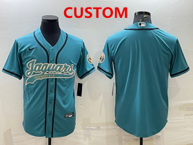 Wholesale Cheap Men\'s Jacksonville Jaguars Custom Teal With Patch Cool Base Stitched Baseball Jersey