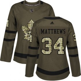 Wholesale Cheap Adidas Maple Leafs #34 Auston Matthews Green Salute to Service Women\'s Stitched NHL Jersey