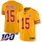 Wholesale Cheap Nike Chiefs #15 Patrick Mahomes Gold Men's Stitched NFL Limited Inverted Legend 100th Season Jersey