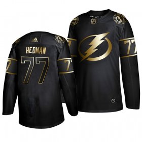 Wholesale Cheap Adidas Lightning #77 Victor Hedman Men\'s 2019 Black Golden Edition Authentic Stitched NHL Jersey