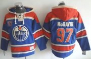 Wholesale Cheap Oilers #97 Connor McDavid Light Blue Sawyer Hooded Sweatshirt Stitched NHL Jersey