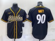 Wholesale Cheap Men's Pittsburgh Steelers #90 T.J. Watt Black With Patch Cool Base Stitched Baseball Jersey