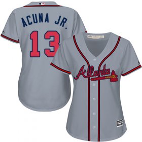 Wholesale Cheap Braves #13 Ronald Acuna Jr. Grey Road Women\'s Stitched MLB Jersey