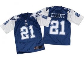 Wholesale Cheap Nike Cowboys #21 Ezekiel Elliott Navy Blue/White Throwback Men\'s Stitched NFL Elite Jersey