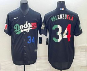 Cheap Men\'s Los Angeles Dodgers #34 Fernando Valenzuela Number Mexico Black Cool Base Stitched Baseball Jerseys