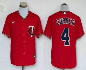 Wholesale Cheap Men\'s Minnesota Twins #4 Carlos Correa Red Stitched MLB Cool Base Nike Jersey