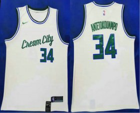 Wholesale Cheap Men\'s Milwaukee Bucks #34 Giannis Antetokounmpo NEW Cream 2020 City Edition NBA Swingman Jersey