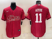 Wholesale Cheap Men's San Francisco 49ers #11 Brandon Aiyuk Red Pinstripe With Patch Cool Base Stitched Baseball Jersey