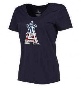 Wholesale Cheap Women\'s Los Angeles Angels USA Flag Fashion T-Shirt Navy Blue