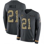 Wholesale Cheap Nike Eagles #21 Jalen Mills Anthracite Salute to Service Men's Stitched NFL Limited Therma Long Sleeve Jersey