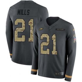 Wholesale Cheap Nike Eagles #21 Jalen Mills Anthracite Salute to Service Men\'s Stitched NFL Limited Therma Long Sleeve Jersey