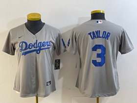 Cheap Women\'s Los Angeles Dodgers #3 Chris Taylor Grey Cool Base Stitched Nike Jersey