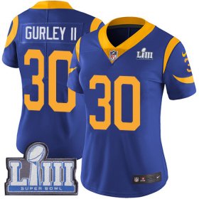 Wholesale Cheap Nike Rams #30 Todd Gurley II Royal Blue Alternate Super Bowl LIII Bound Women\'s Stitched NFL Vapor Untouchable Limited Jersey