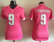 Wholesale Cheap Nike Lions #9 Matthew Stafford Pink Women's Stitched NFL Elite Bubble Gum Jersey