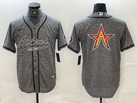 Cheap Men\'s Houston Astros Gray Team Big Logo With Patch Cool Base Stitched Baseball Jersey