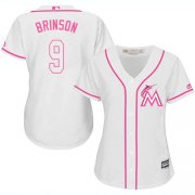 Wholesale Cheap Marlins #9 Lewis Brinson White/Pink Fashion Women's Stitched MLB Jersey